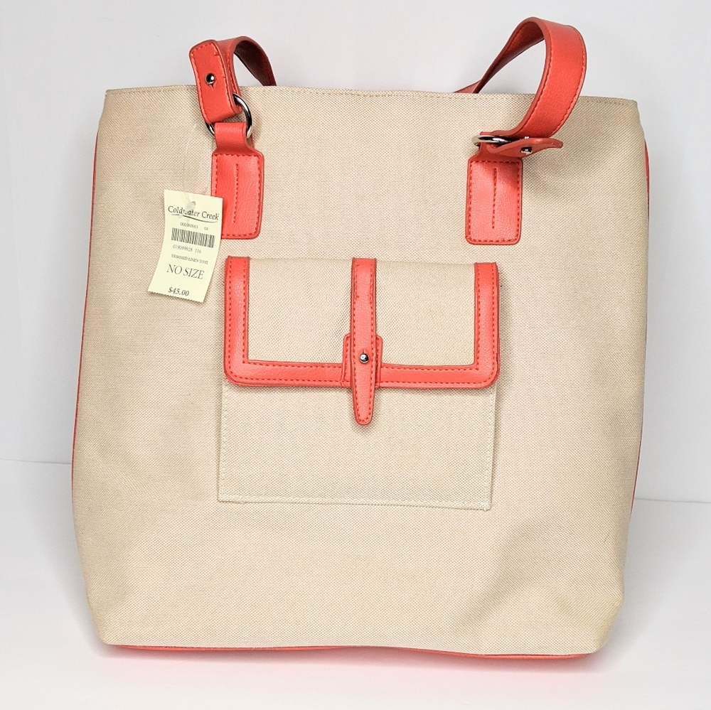 NWT Coldwater Creek canvas tote, w/ orange trim